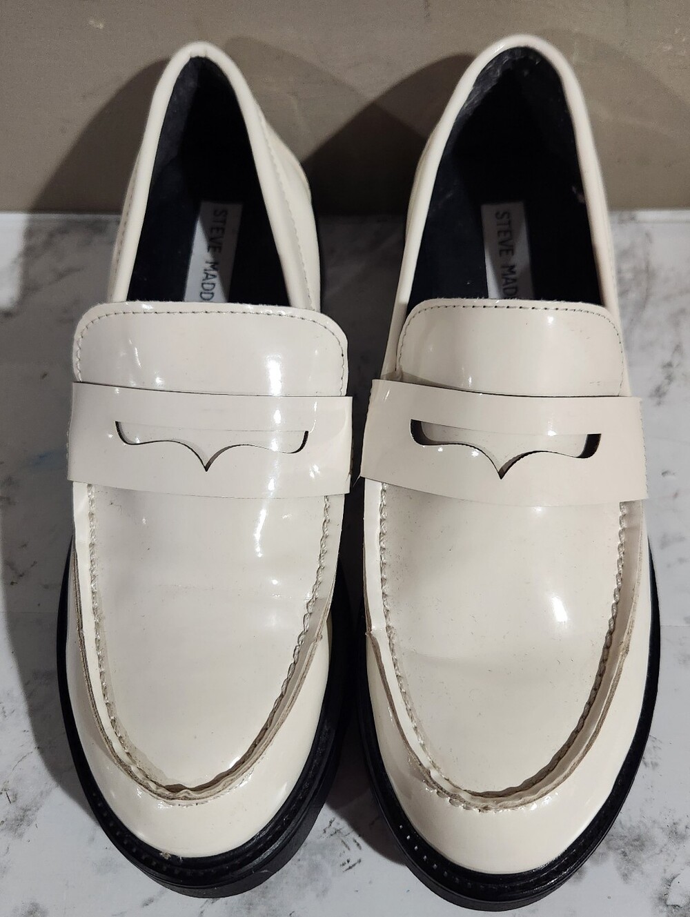 Steve Madden Lotto Chunky Cream & Black Loafers Size 7.5 - Picture 1 of 9